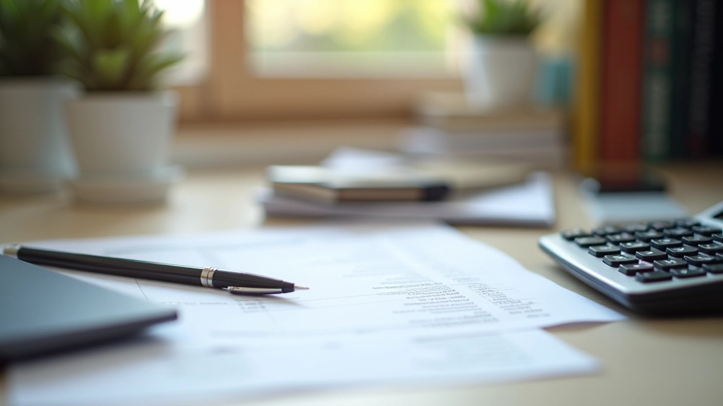 Document fiscal avec stylo et calculatrice sur un bureau, papiers administratifs en ordre