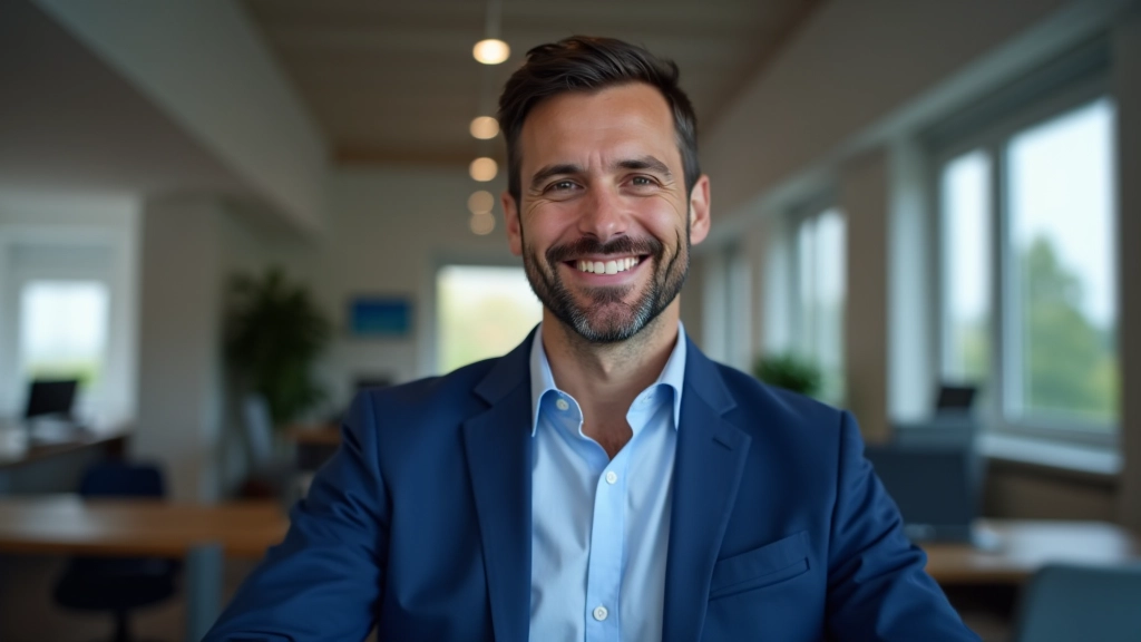 Expert en planification financière pour travailleurs indépendants, portrait d'un homme professionnel en costume bleu