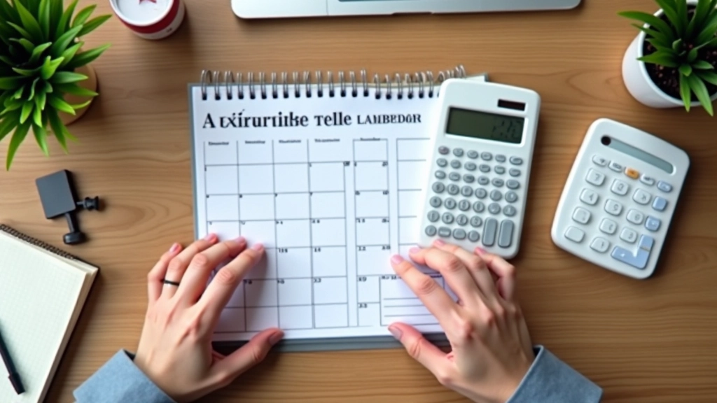 Personne utilisant une calculatrice et un agenda pour calculer les jours de télétravail, stylo sur papier