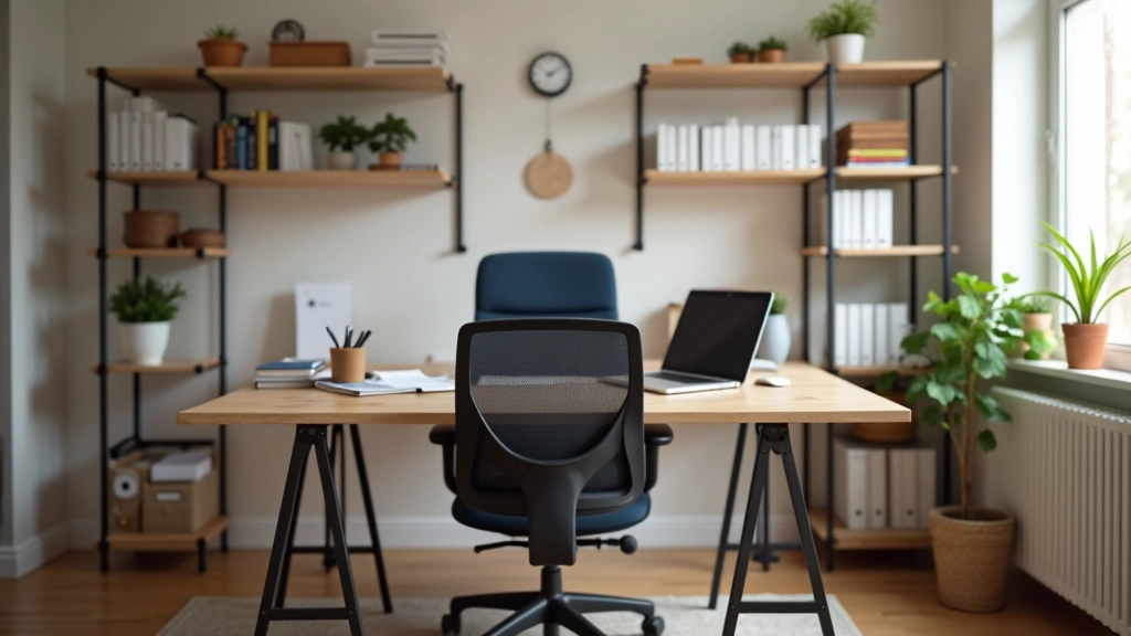Bureau à domicile bien organisé avec mobilier professionnel